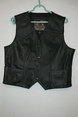 Flying Bikes Oakwood Women’s Size XL Black Leather Motorcycle Vest Snap Front • £47.28