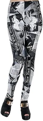 Anna-Kaci Womens Marilyn Monroe Newspaper Inspired Stretchy Printed Leggings • $38.59