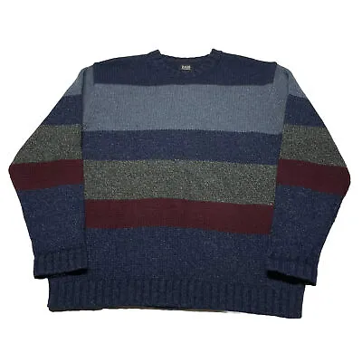 Vintage 90s Striped Lambswool Knit Sweater Mens XL Red Blue Pullover Hipster 80s • $26.99