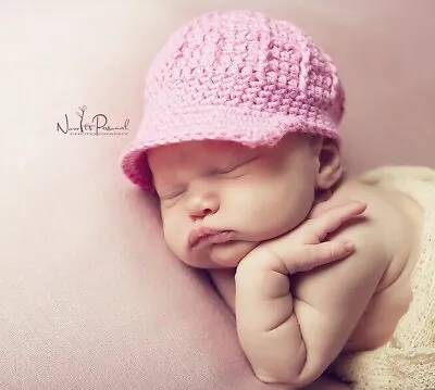 £13.16 • Buy Hand Crochet Knitted Baby Hat Peaked Paperboy Baseball Pink Girl Newborn-12M 