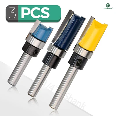 £12.99 • Buy Trim Router Bit Set 3PCS 1/4  Shank Straight Flush Woodwork Wood Template Cutter