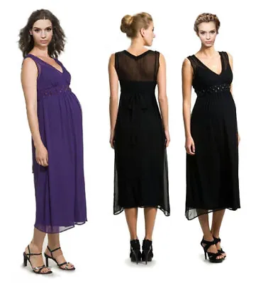Crave Maternity Mum To Be Dress Purple Or Black Sparkle Stones 100% Silk Bnwt • £8.99