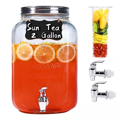 2 Gallon Glass Drink Dispensers For Parties Sun Tea Drink Dispenser 100% Lea... • $48.77