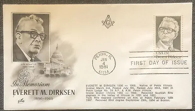 £4.99 • Buy FDC Special Stamp Cover Masons Masonic USA 1981 Everett M Dirksen