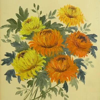 Vintage 1970s Chrysanthemums Floral Still Life Oil Painting Framed Signed 10x12 • $29