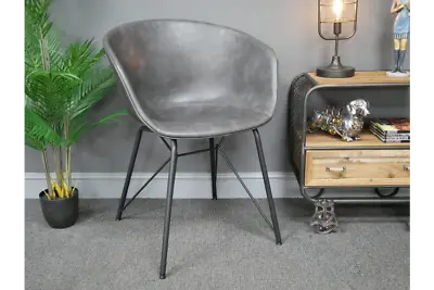 High Quality Modern Leather Bucket Chair Dark Grey Comfy Seat 7133 • £119.99