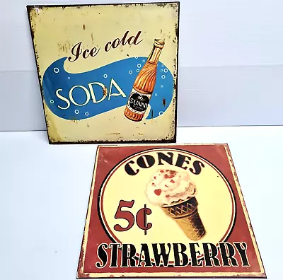 Set Of 2 Reproduction Signs Printed On Metal Soda Ice Cream Wall Hangings 24cm • $15.20
