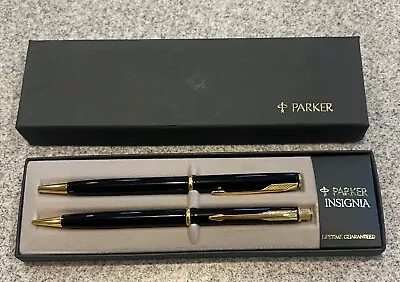 Vintage PARKER Insignia Black Ballpoint Pen & Pencil Set With Box • $49.99