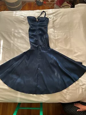 Xscape Mermaid Gown Ruched Metallic Blue Taffeta Floor Length Stretch Size 14  • £47.23