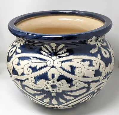 Mexican Majolica Pottery Planter Ceramic Clay Flower Pot Cobalt Blue White 3 Gal • $56.95