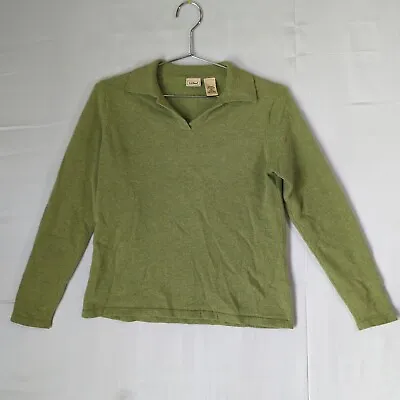 $30 • Buy Vintage LL Bean 100% Cashmere Small Shirt Sweater Dark Lime Green Fall Winter
