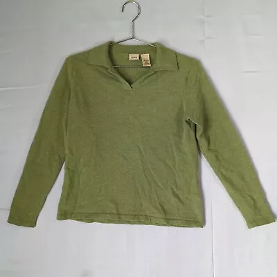 $30 • Buy Vintage LL Bean 100% Cashmere Small Shirt Sweater Dark Lime Green Fall Winter