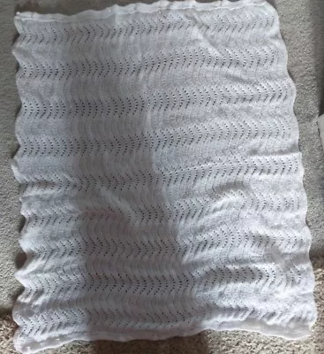 Large Hand Knitted  Baby Blanket. 74cm X 84cm.Colour White  • £12.99