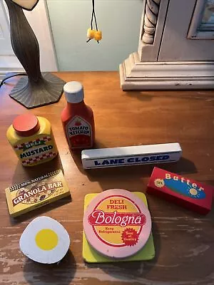 Play Food Wooden Lot Of 7 Bologna Butter Granola Bar Egg Ketchup & Mustard. • $11.50