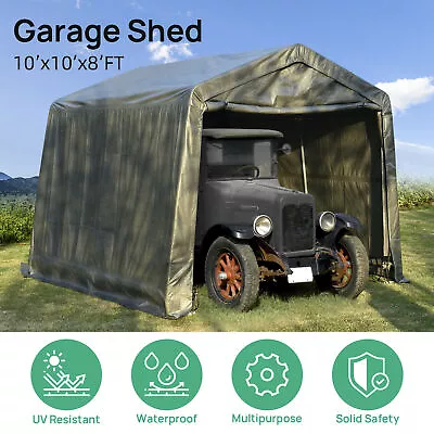 10x10x8FT Gray Canopy Carport Storage Shed Shelter UV Waterproof W/ Steel Frame • $169.99