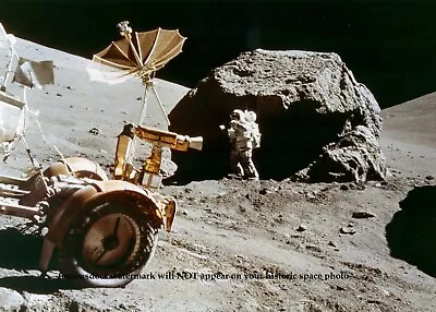 Apollo 17 Moon Landing PHOTO Astronaut Harrison Schmitt Studies Moon Rocks • $5.68
