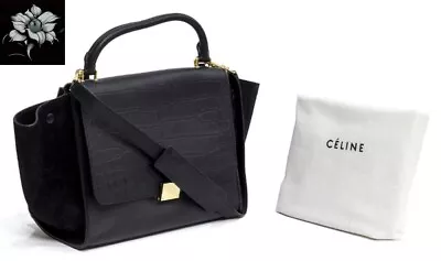 Celine Crocodile Embossed  Trapeze  Leather & Suede Handbag With Dust Bag • $123.50