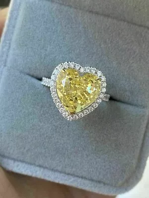3 Ct Heart Cut Lab Created Yellow Sapphire Halo Engagement Ring Sterling Silver • $75
