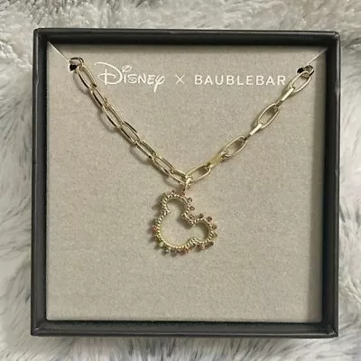 Disney X Baublebar Mickey Mouse Ears Gold Tone Rainbow Rhinestone Necklace • $18