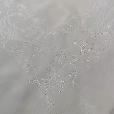 Vintage Off White Damask Tablecloth Floral Flowers Scrolls 36x 36 -NY12 • $9.99
