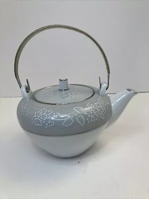 Vintage Noritake Damask Teapot W/Metal Handle White & Gray • £34.06