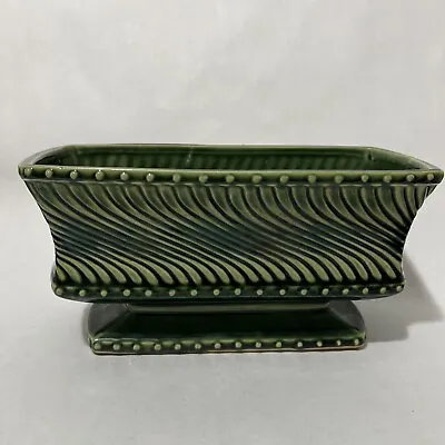 Vintage McCoy Pedestal Planter Swirl Green Pottery MCM Rectangle Art Deco • $23.98