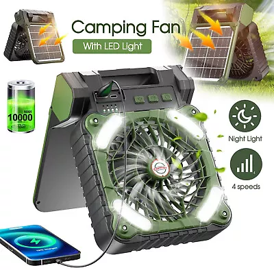 Camping Fan With Light  Battery Powered Solar Powered Fan 4 Speeds Wind • $42.94