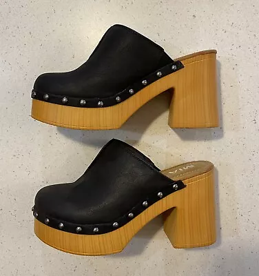 MIA Black Mules Platform Chunky Heel Shoes Studded Lightweight Clogs  7 M • $19.99