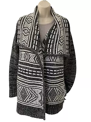 Intermix Cardigan Sweater  Southwest Wool Mohair Blend Pockets Black White • $59.97