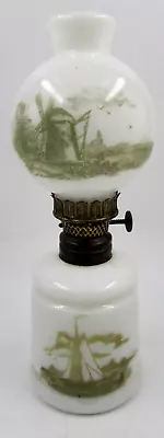 Antique Miniature GWTW Oil Lamp White Glass Sailboat Windmill Smith 1 Fig 339 • $74.25