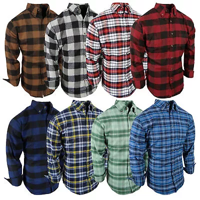 Mens Plaid Flannel Shirt Soft Button Down Collar Checker Pattern Chest 2 Pocket • $18.99