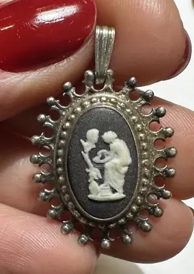 Vintage Wedgwood Hallmarks Silver Black White Jasperware Goddess Pendant Cp 08 • $44.99