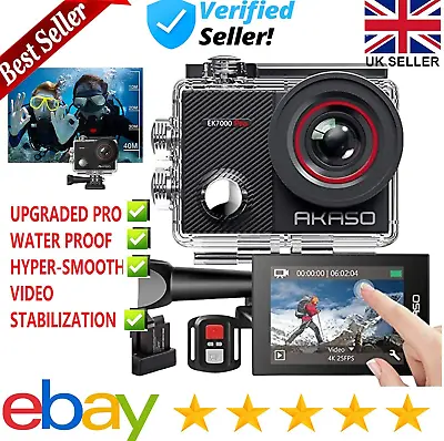 AKASO EK7000 Pro 4K Action Camera Touch Screen EIS Adjustable View Angle 40m CAM • £43.50