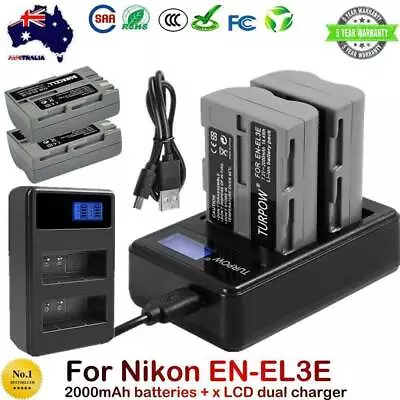 2X 2000mAh EN-EL3E Battery For Nikon D700 D300 D200 D100 D90 D80 D50 D70+Charger • $33.99