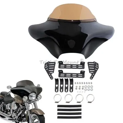 Black Front Outer Bat-wing Fairing+Windshield For Harley Softail Road King FLHR • $638.86