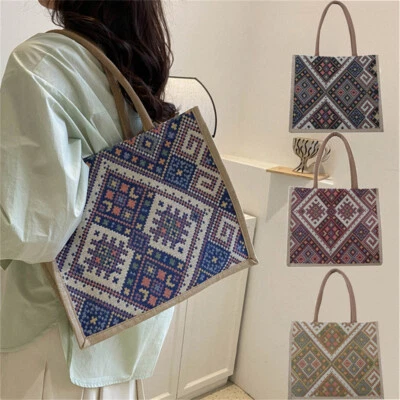 Linen Cloth Sling Bag Tote Bag School Bag Handbag Shopping Bag Large Capacity • $16.49