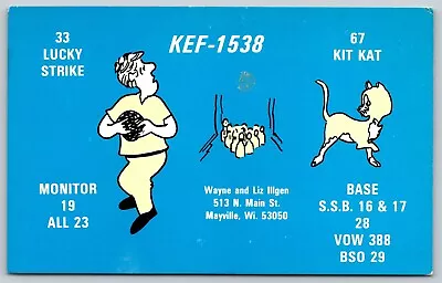 QSL CB Ham Radio Card KEF-1538 Mayville WI Wayne & Liz Illgen (blue) • $4.99