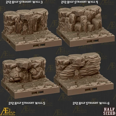 $12 • Buy Cavern Half Straight Wall Tiles-Aether Studios-2x2-3D Printed-Dra