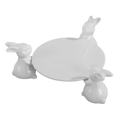  Three Rabbit Cake Ceramic Rack Round Cake Stand Creative Cake Tray For Wedding • £32.15