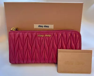 Miu Miu Matelasse L-shaped Zipper Long Wallet Pink Shipped From Japan • £96.44
