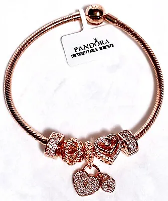 $268 • Buy Genuine Pandora Rose Gold Snake Chain Bracelet With 5 Charm With Original Box AU