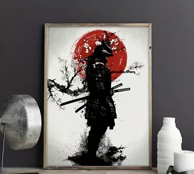 Samurai Japanese Sunset Print SINGLE CANVAS WALL ART Picture Unframed • £18