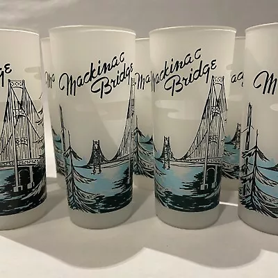 Vintage Mackinac Bridge Set Of 8 Frosted Glass Souvenir Tumblers • $190