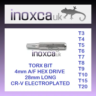 TORX BIT 4mm A/F CR-V ELECTROPLATED 28mm LONG CHROME-VANADIUM STEEL MINI MICRO • £3.13