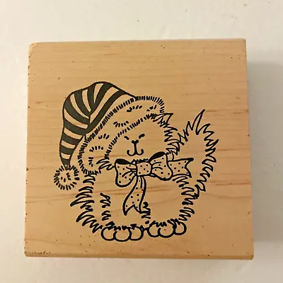 Michele Sleight Rubber Stamp - Write Impression - Cat With Bow In Christmas Hat • $12.75
