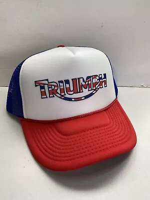 Vintage Triumph Motorcycle Hat Trucker Hat Snapback Unworn Red W Blue Cap • $16.14