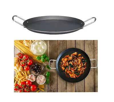 Iron Tawa Flat Tava Crepe Pancake Pan Griddle Dosa Roti Double Handle Heavy Duty • £15.99