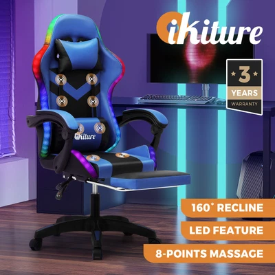 $219.90 • Buy Oikiture Gaming Chair 7 RGB LED Massage Racing Recliner Office Computer Footrest