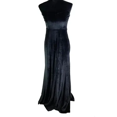 Lulus Elegant Class Strapless Black Crushed Velvet Maxi Dress Size Medium • $31.50