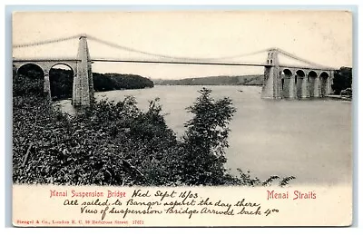 Postcard Menai Suspension Bridge Anglesey Wales Dated 1903 • £2.85